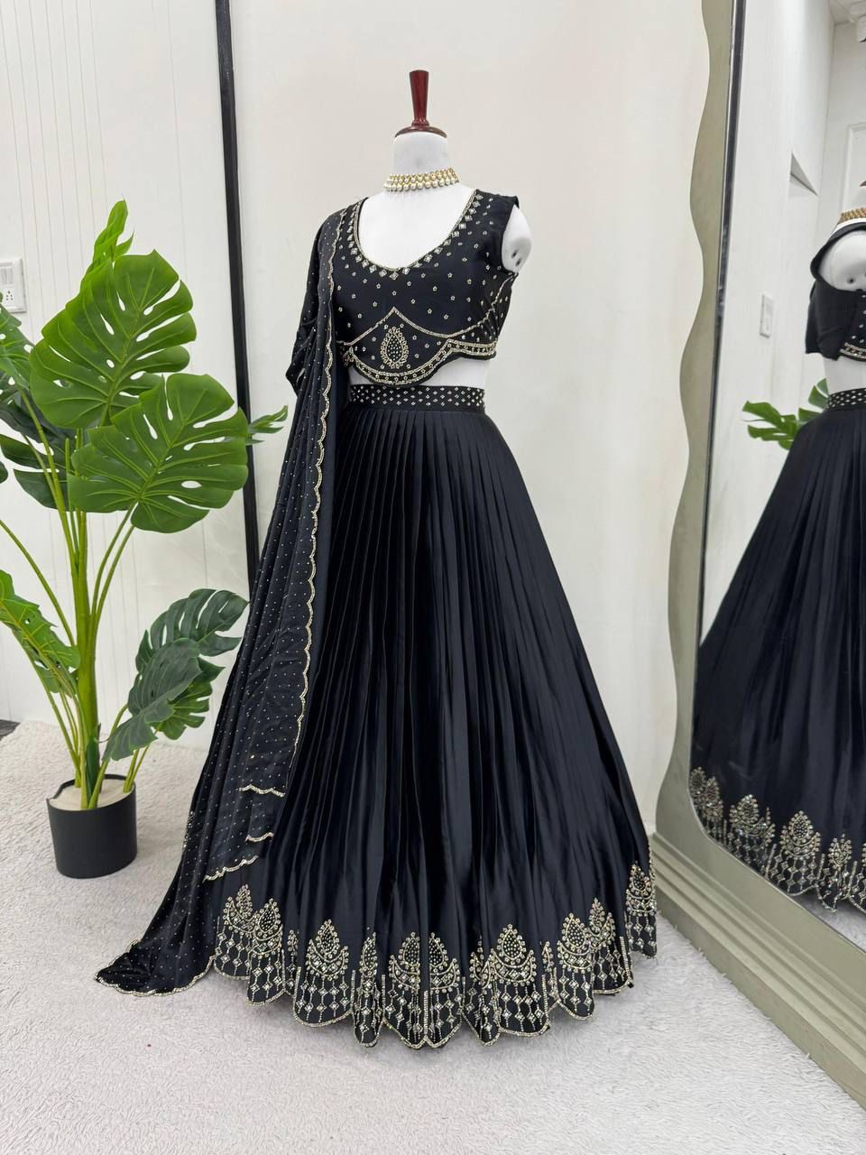 Midnight Elegance Pleated Black Lehenga Set