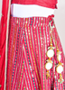 Image of Royal Red Mirror Work Bandhani Lehenga Set