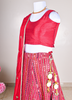 Image of Royal Red Mirror Work Bandhani Lehenga Set