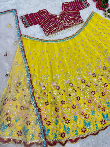 Designer Embroidered Net Lehenga with Heavy Mirror Work Blouse