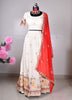 Image of Elegant Ivory & Red Silk Embroidered Lehenga Set