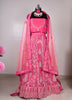 Image of Majestic Pink Hand-Embroidered Net Lehenga Set