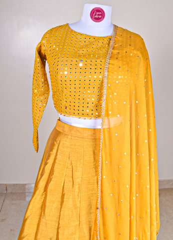 Sunshine Yellow Georgette Lehenga Choli with Intricate Mirror Detailing