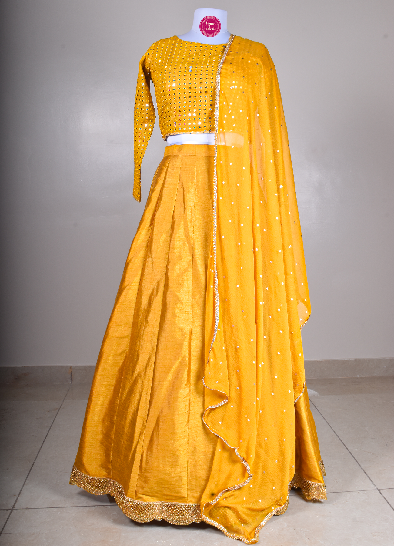 Sunshine Yellow Georgette Lehenga Choli with Intricate Mirror Detailing